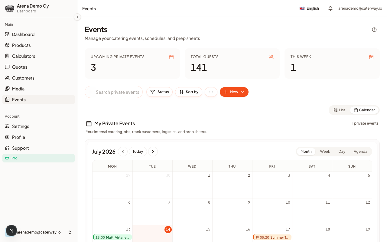 The month view: one grid with events, listings, and blocked days